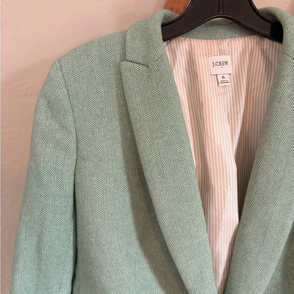 J. Crew Green Herringbone Wool Blend Holland Blazer - Picture 4 of 6